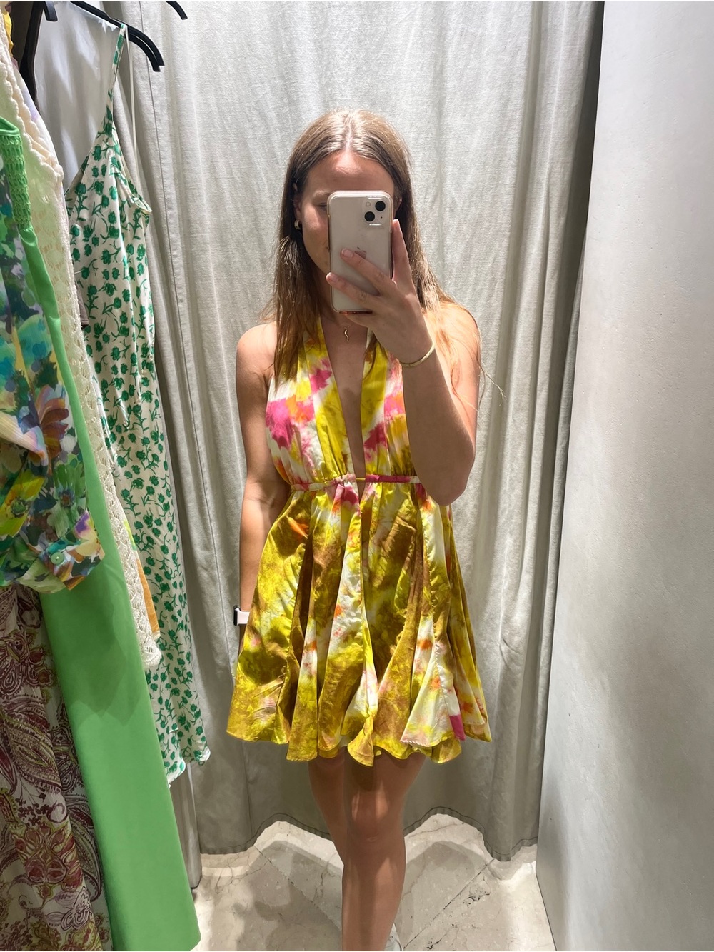 ZARA Yellow & Pink Tie-Dye Halter Dress